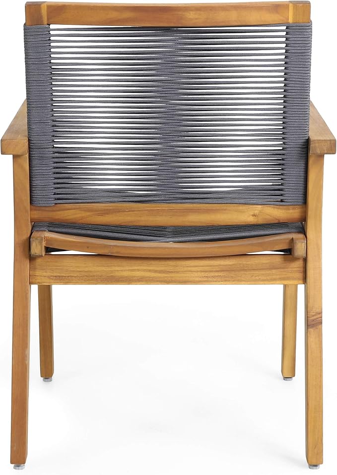 Christopher Knight Home Tracy Outdoor Acacia Wood Dining Chair with Rope Seating (Set of 2), Teak and Dark Gray