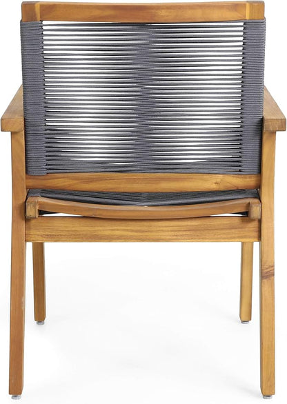 Christopher Knight Home Tracy Outdoor Acacia Wood Dining Chair with Rope Seating (Set of 2), Teak and Dark Gray