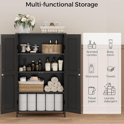 Homleke Farmhouse Bathroom Cabinet with Adjustable Shelves, Free-Standing Storage Cabinet with Barn Doors, for Kitchen, Living Room, Dining Room, Entryway, Black