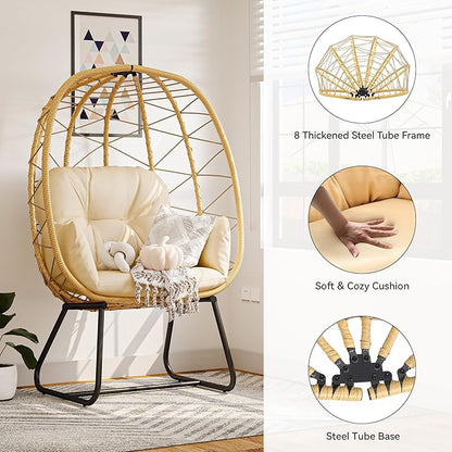 YITAHOME Egg Chair with Stand, Outdoor Egg Chair w/Premium PE Rattan Beige | 330lbs Egg Chair w/Weatherproof Rattan Weave & Strong Iron Frame, Patio Egg Chair w/Plush Cushion for Comfort, Easy Assembly