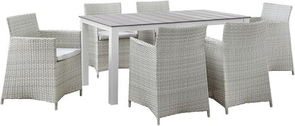Lexmod Junction 7 Piece Outdoor Patio Dining Set with Cushion, Gray/White