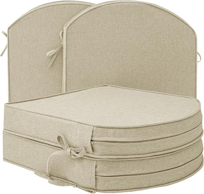 Outdoor Chair Cushions D Shaped, Set of 4, 17 x 16 Inch, Beige | Water Resistant, Fade Resistant, Patio Furniture Seat Chair Pads Replacement with Ties, Non-Slip Bottom, Removable Cover