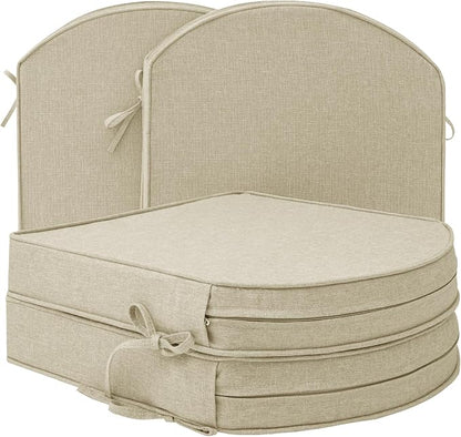 Outdoor Chair Cushions, D Shaped, Set of 4, 19 x 19 Inch, Beige | Fade-Resistant, Water-Resistant, Patio Furniture Seat Chair Pads Replacement, Non-Slip Bottom with Ties, Removable Cover