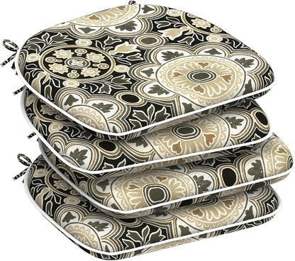 DYTXIII Set of 4 Outdoor Chair Cushions with Ties,Water Repellent Patio Chair Pads 17"x 16" for Outdoor Furniture,Round Corner Seat Cushions for Garden Yard Kitchen Vintage Medallion