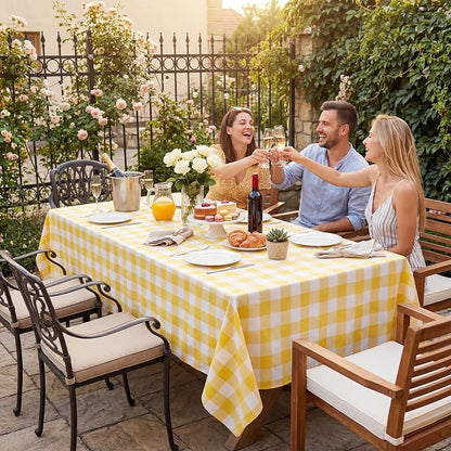Softalker Gingham Checkered Tablecloth Rectangle - Outdoor Waterproof Buffalo Plaid Table Cloth, Stain Resistant Washable Table Cover for Picnic, Camping, Dining - Yellow and White, 60 x 84 Inch