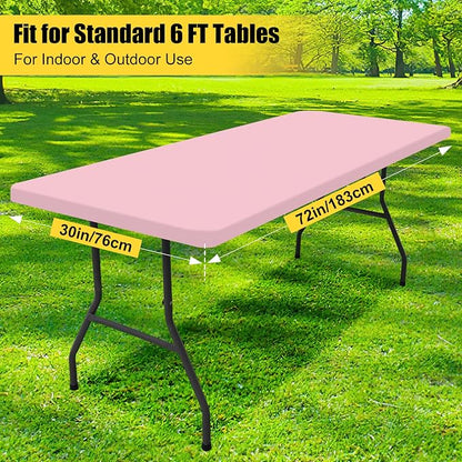 Smiry Rectangle Picnic Table Cloth, Waterproof Elastic Fitted Tablecloths for 6 Foot Tables, Washable Polyester Table Cover for Camping, Valentine's Day and Outdoor (Pink, 30"x72")