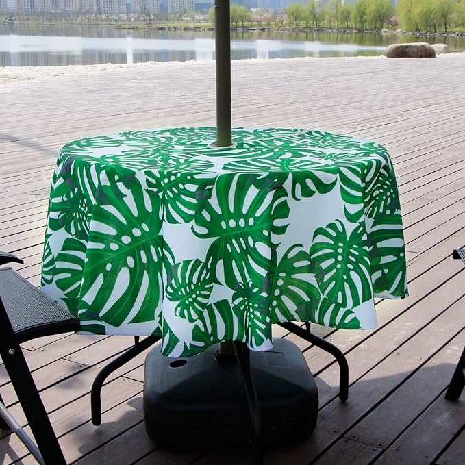 EHouseHome Outdoor and Indoor 60inch Round Tablecloth with Umbrella Hole and Zipper, Waterproof Zippered Patio Cloths, Spring/Summer Table Covers for Backyard Circular Table/BBQs/Picnic