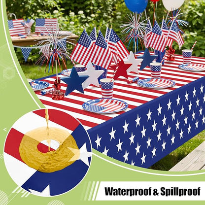 Smiry Disposable Table Cloth 3 Pack, 54 x 108 Inch Waterproof Plastic Tablecloth, Decorative Rectangle Table Covers for Party, Birthday, Picnic, American Flag