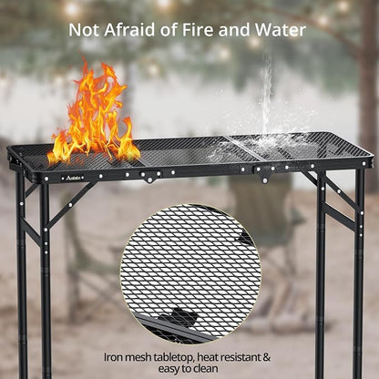 Anbte 3ft Tri-fold Grill Table, 3 Adjustable Heights Max 29.5", Black | Sturdy Metal Grill Table with Storage Bag, Heat-Resistant Tabletop, Portable Handle for Cooking BBQ Outdoor Travel, 35" x 16"