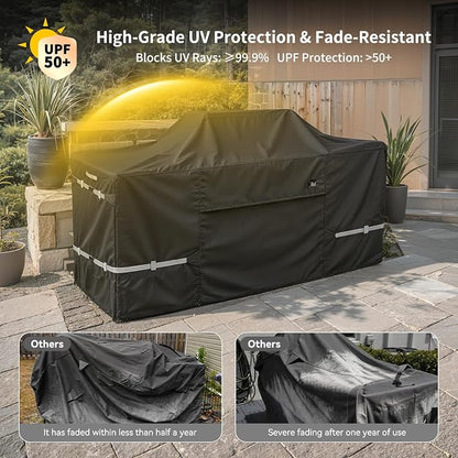 78 Inch Island Grill Cover, 600D Heavy Duty Waterproof Extra Large Grill Cover for Outside, Tear & Fade Resistant Outdoor Kitchen Cover with Buckle, Drawstring, Air Vent, Black