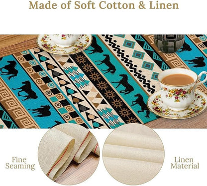 Aztec Horse Print Table Runner, Spring Summer Seasonal Holiday Kitchen Dining Table Decoration for Indoor Outdoor Home Party 13x90 Inch