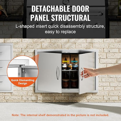 VEVOR BBQ Access Door, 30.5W x 21H Inch Double Outdoor Kitchen, Stainless Steel Flush Mount, Wall Vertical With Handles, for BBQ Island, Grilling Station, Outside Cabinet