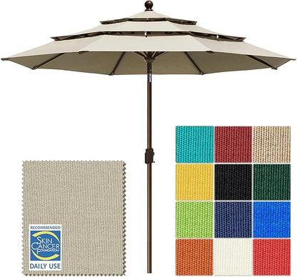 EliteShade USA 10-Year-Non-Fading 10ft 3-Tier Market Patio Umbrella, Commercial Grade Outdoor Table Umbrella with Crank Open, Windproof & UPF 50+ UV Protection, Heavy Duty Ventilation for Garden, Deck, Pool, Backyard, Beach & Bistro, Antique Beige