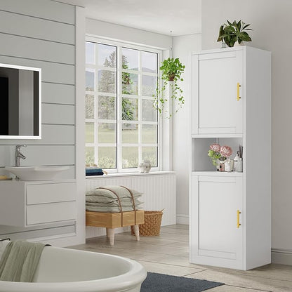 67" H Metal Tall Narrow Storage Cabinet, Freestanding Floor Cabinet with 2 Doors and Adjustable Shelves, Pantry Storage Cabinets for Bathroom, Living Room, Entryway and Kitchen