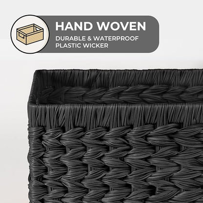 GRANNY SAYS Wicker Basket, Decorative Woven Baskets for Storage, Waterproof Storage Basket Organizer, Wicker Storage Basket for Organizing, 2-Pack, Black