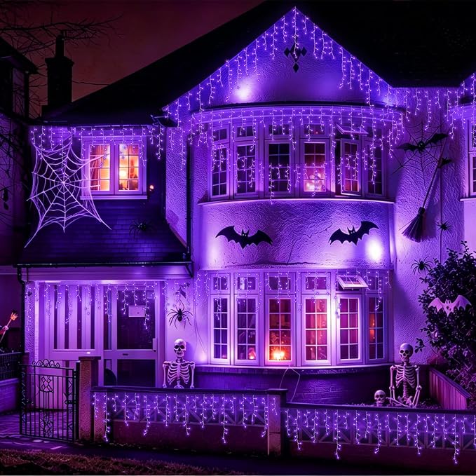 YEGUO 66ft 800 LED Icicle Lights Outdoor Waterproof, 160 Drops Halloween Lights Connectable, 8 Modes Icicle Christmas Light with Memory(Purple)