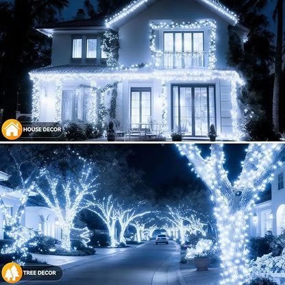 Solar String Lights Outdoor Waterproof 2 Pack Total 66ft 200LED White | 8 Modes Twinkle Lights Solar Fairy Lights for Patio, Garden Yard Party Wedding Tree Christmas Halloween Decoration