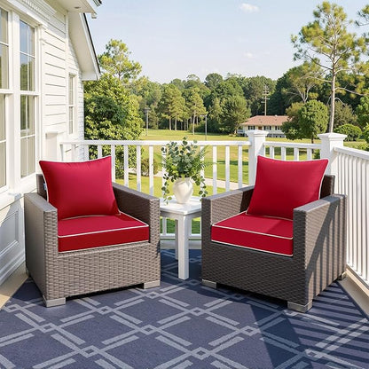 MIULEE Red Outdoor Seat Cushion 22x22 Inch Waterproof Cushion | Deep Seat and Back Cushion for Patio Furniture Chair Sofa Couch, Fade Resistant, Handle and Adjustable Straps