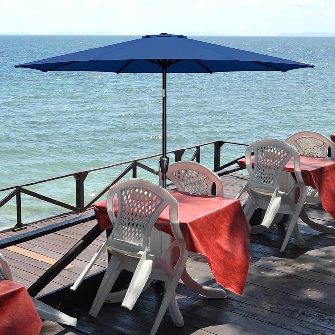 YSSOA 9' Patio Umbrella Outdoor Table Market Yard Umbrella with 8 Sturdy Ribs, Blue