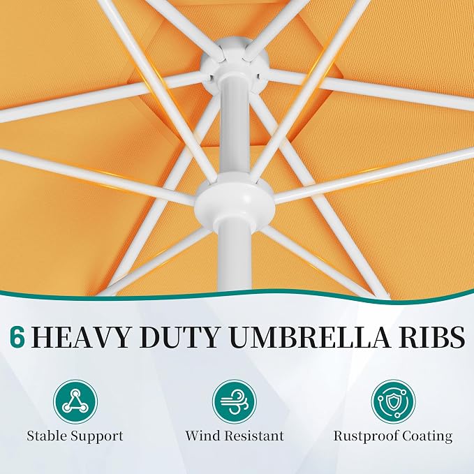 AreShark 7.5FT Outdoor Patio Umbrella with Wavy Trim (Mustard Yellow) | Market Table Umbrellas w/ 6 Sturdy Ribs, Crank & Tilt, White Pole, Pool Umbrella with UV-Fade Resistant Fabric, Heavy Frame