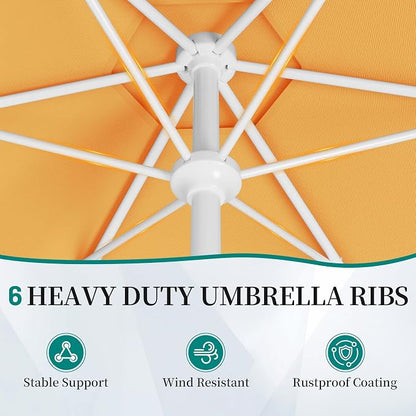 AreShark 7.5FT Outdoor Patio Umbrella with Wavy Trim (Mustard Yellow) | Market Table Umbrellas w/ 6 Sturdy Ribs, Crank & Tilt, White Pole, Pool Umbrella with UV-Fade Resistant Fabric, Heavy Frame