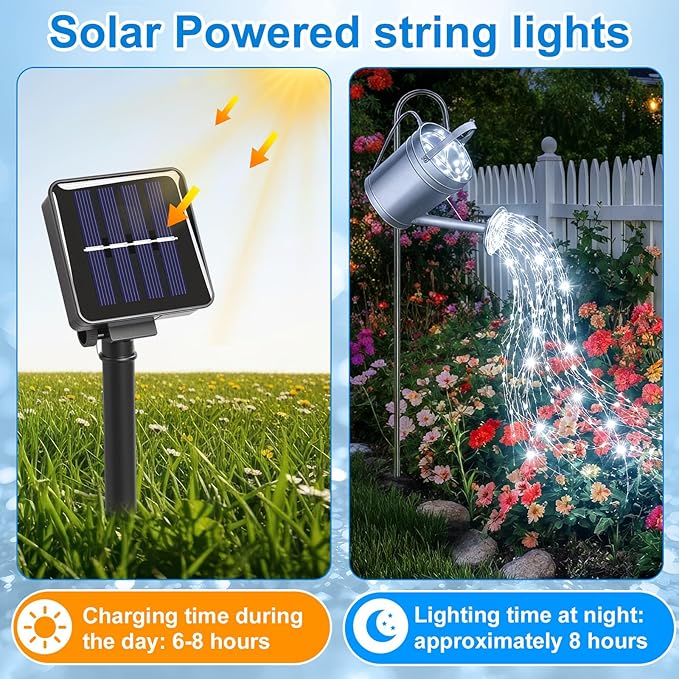 12 Pack Solar Waterfall Fairy Bunch Lights Outdoor Waterproof 9 Strand 180LEDs 8 Modes Watering Can Light (No Can) Firefly Bunch Lights for Patio Yard Garden Decorations(Cool White)