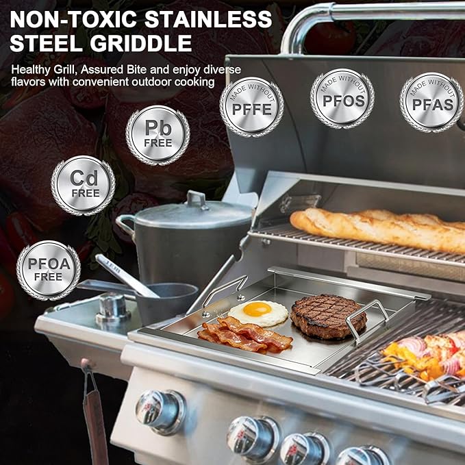 Universal Half Size Griddle Insert for Bull Grill 4 Burner Angus 41628 47628 41629,16517 Griddle Plate for Outlaw 30" 26039 26038, for Bull Premium 18248 18249, Lion L75000 Grill Parts,Stainless Steel