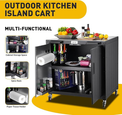 Feasto Outdoor Kitchen,Modular Outdoor Kitchen Island with Storage | Outdoor Kitchen Cabinets with Propane Stoves,Multifunctional Movable Grill Cart