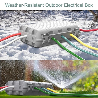 Outdoor Waterproof Electrical Box, Large Extension Cord Cover (9.05x6.61x2.67inch) Plug Protector Cable Connection Safety Box IP54 Water-Resistant for Power Strip, Holiday Light and Decorations, Grey