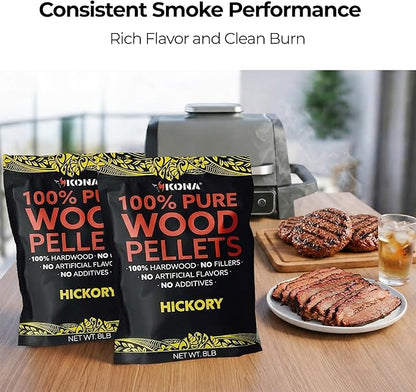 Kona 100% Hickory Smoker Pellets, Intended for Ninja Woodfire Outdoor Grill, 8 lb Resealable Bags