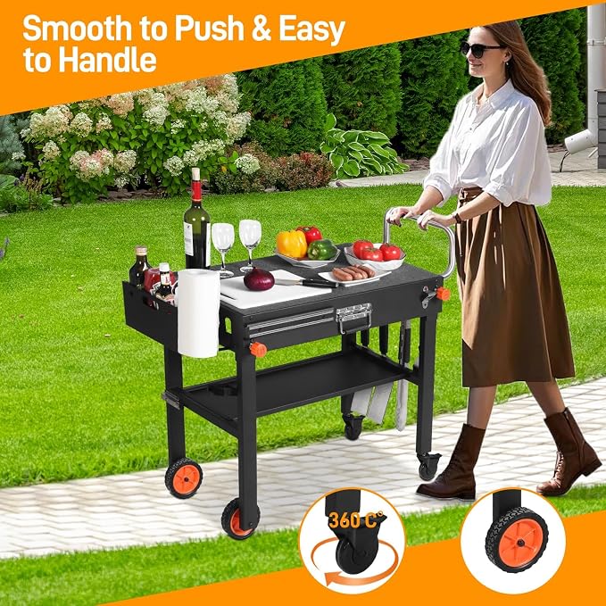 Heavy Duty Folding Grill Cart with Cover & Wheels | Compatible with 17/22" Blackstone Griddle, Mobile Outdoor Grill Stand with Large Storage for Camping, RV & Backyard Parties