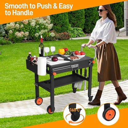 Heavy Duty Folding Grill Cart with Cover & Wheels | Compatible with 17/22" Blackstone Griddle, Mobile Outdoor Grill Stand with Large Storage for Camping, RV & Backyard Parties