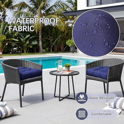 Gnostik 2 Pack Outdoor Seat Cushions 18.6"X18.6", Navy Blue Thick Tufted Waterproof Outdoor Chair Cushion for Garden Patio Porch Lawn Furniture
