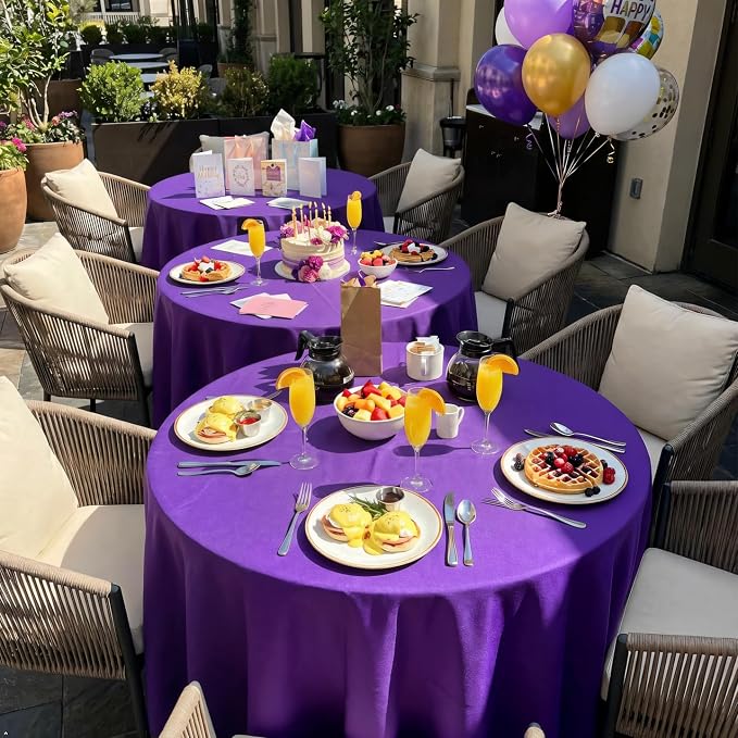 8 Pack Purple Round Tablecloth 90 Inch | For 3Ft-5Ft Round Table, Wrinkle Resistant Table Cloth, Washable Polyester Fabric, For Wedding Party Banquet Buffet Camping
