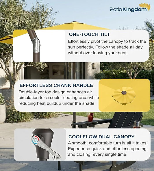 PatioKingdom 10FT Patio Umbrella with Push Button Tilt and Crank, Outdoor Market Umbrella with 8 Fiberglass Ribs, UV Protection Table Umbrella for Pool,Backyard,Garden,Deck