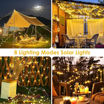 Extra-Long Solar String Lights for Outside, 2 Pack 200LED Solar Fairy Lights Outdoor Waterproof, Copper Wire with 8 Modes Solar Twinkle Lights for Tree Garden Party Patio Xmas Decor (Warm White)
