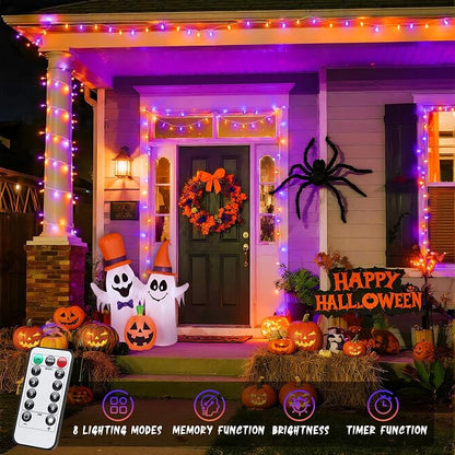 JMEXSUSS 2 Pack Orange Purple Battery Operated Halloween Lights | Each 33ft 100 LED Battery Powered String Lights with Remote Outdoor Indoor