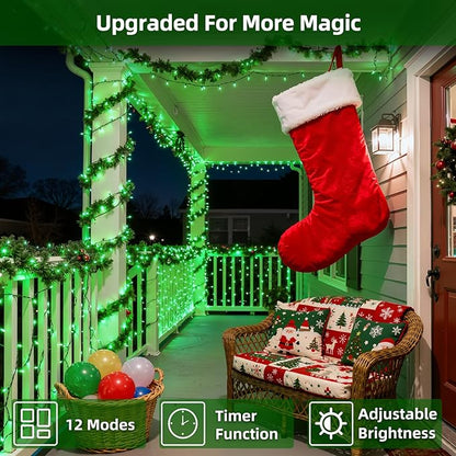 QUHUATU 1500 LED Chrstmas Lights, 470ft Outdoor Christmas String Lights with 12 Modes, Green LED String Lights with Timer Dimmable Waterproof for Tree Fence Garden Xmas Wedding Party Decor Green