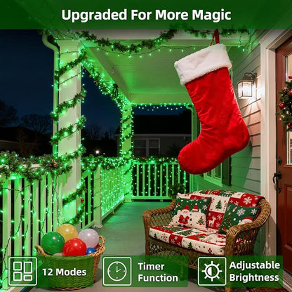 300LED Christmas Lights Outdoor Indoor Use, 12 Lighting Modes 75ft Christmas Tree Lights with Timer, Dimmable Plug in Green LED StringLights Waterproof for Yard Tree Wedding Party Holiday Green