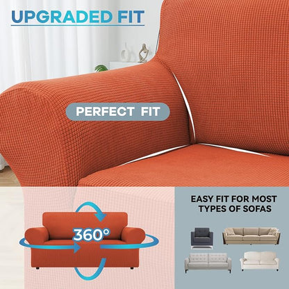 LURKA Stretch Loveseat Couch Cover, 1 Piece 2 Cushion Slipcover, Pumpkin | Soft Stretch Jacquard, Fits 55"-78" Loveseats, Elastic Bottom for Secure Fit, Machine Washable, Pet & Kid Friendly
