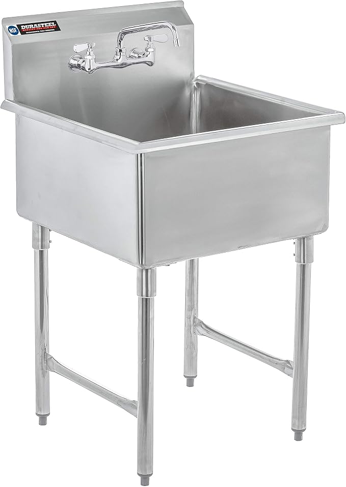 DuraSteel 304 Commercial Stainless Steel Utility Sink - 24 Inch Tub Freestanding Prep Kitchen Sink w/ Faucet - NSF Hand Wash Station for Kitchen Sinks, Outdoor, Laundry Room, Garage Small Kitchenette