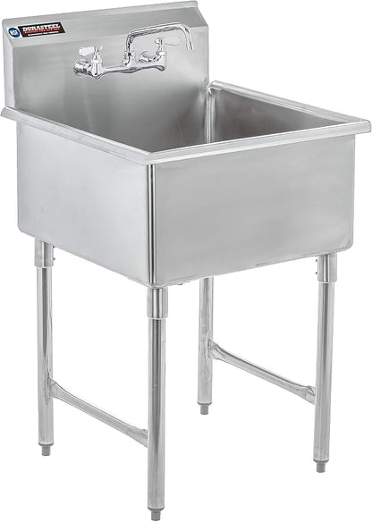 DuraSteel 304 Commercial Stainless Steel Utility Sink - 24 Inch Tub Freestanding Prep Kitchen Sink w/ Faucet - NSF Hand Wash Station for Kitchen Sinks, Outdoor, Laundry Room, Garage Small Kitchenette