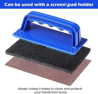 Reallnaive 31 Pcs Griddle Cleaning Kit for Flat Top Grill,Blue | Screen Holder, Grill Screens Cleaning Pads, Heavy Duty Abrasive Mesh Pads for Cast Iron, Stainless Steel Griddle Cleaner