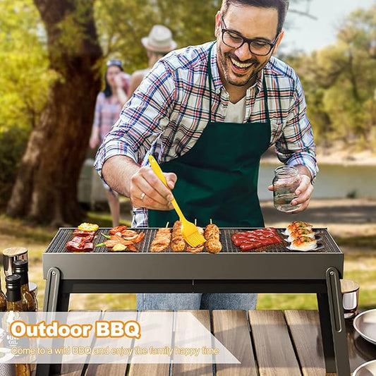 Ergocar BBQ Grill, Foldable and Portable Stainless Steel BBQ, Charcoal Grill with Stand and Drawer Type Ash Accumulator, for Outdoor Picnic Garden Terrace Camping Trip