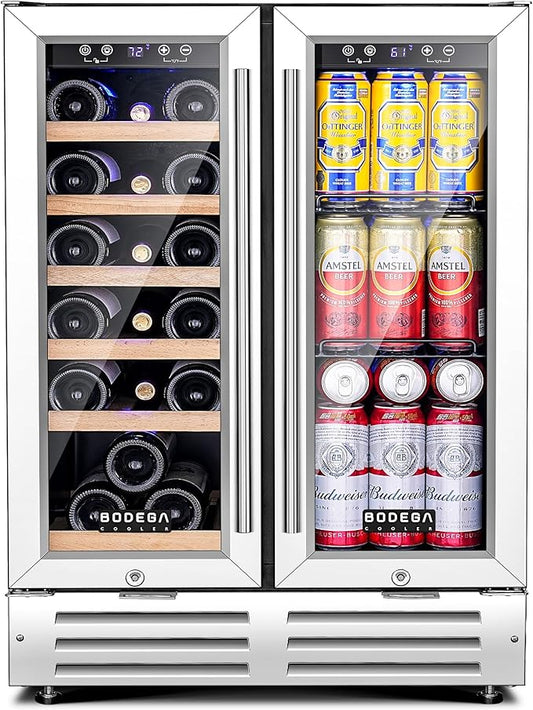 BODEGACOOLER Wine and Beverage Refrigerator, 24 Inch Under Counter Commercial Beverage Refrigerator, Large Capacity Back Bar Cooler With 2 Glass Doors,LED Lighting for Beer,Soda,Wine,4.1 Cu.Ft.,Black.