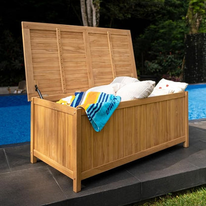 Cambridge Casual Arie 60-Inch Teak Outdoor Deck Storage Box Chest, Weather-Resistant Patio Organizer with Soft-Close Lid for Pool, Garden & Backyard, 119 Gallons Outdoor Storage Box