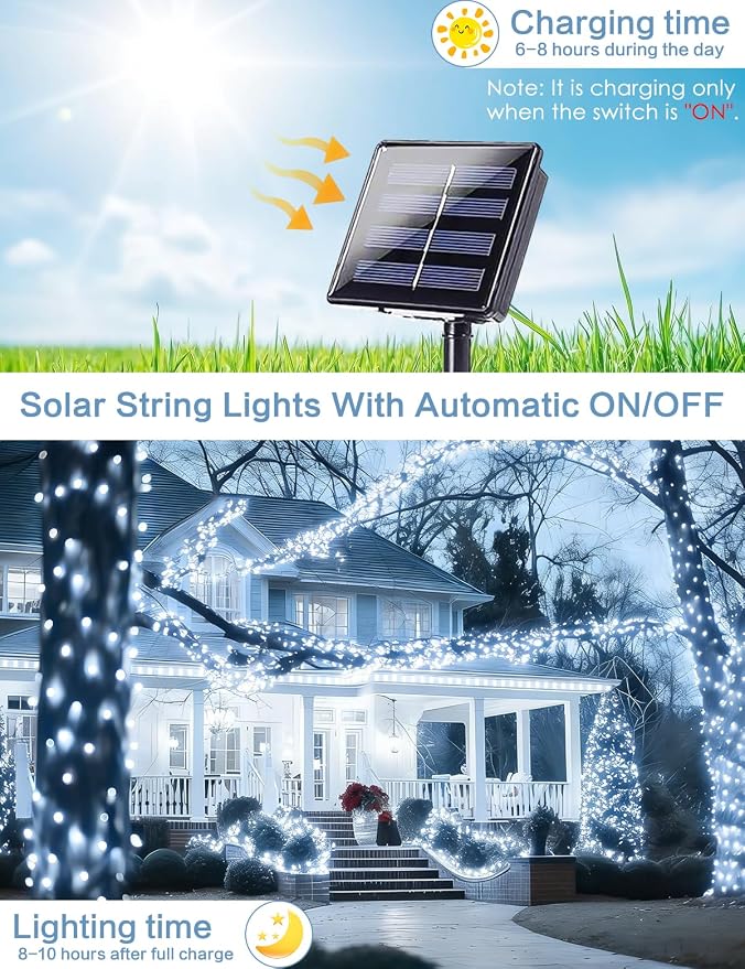 Solar String Lights Outdoor, 6 Pack Each 100 LED Solar Twinkle Lights for Outside, Waterproof Copper Wire with 8 Modes Solar Fairy Lights for Garden Yard Tree Wedding Christmas Decor(Cool White)