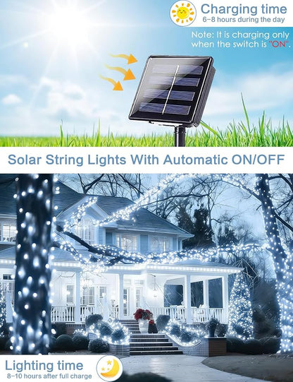 Solar String Lights Outdoor, 6 Pack Each 100 LED Solar Twinkle Lights for Outside, Waterproof Copper Wire with 8 Modes Solar Fairy Lights for Garden Yard Tree Wedding Christmas Decor(Cool White)