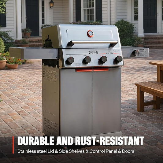 Monument Grills 4+1 Burner Stainless Steel 525 sq.in Propane M2 Gas Grill, 49,000 BTU, Assembles in 30 Mins, Outdoor Patio Grill with Broil Zone, Side Burner, Foldable Side Shelf, with 5 Accessories
