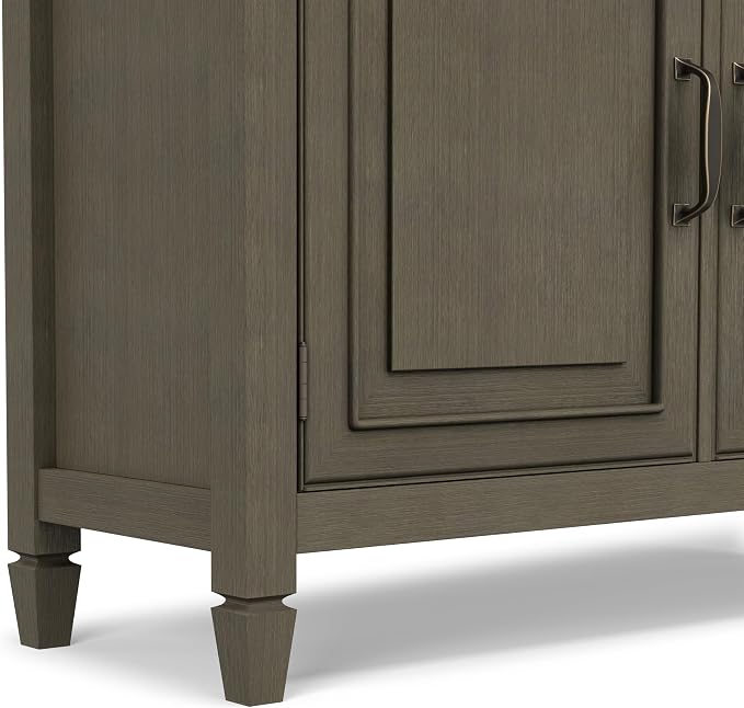 SIMPLIHOME Connaught 40" Wide Solid Wood Cabinet in Farmhouse Grey | Traditional slim entryway and living room organizer for hats, gloves, shoes and keys with space-saving storage design.